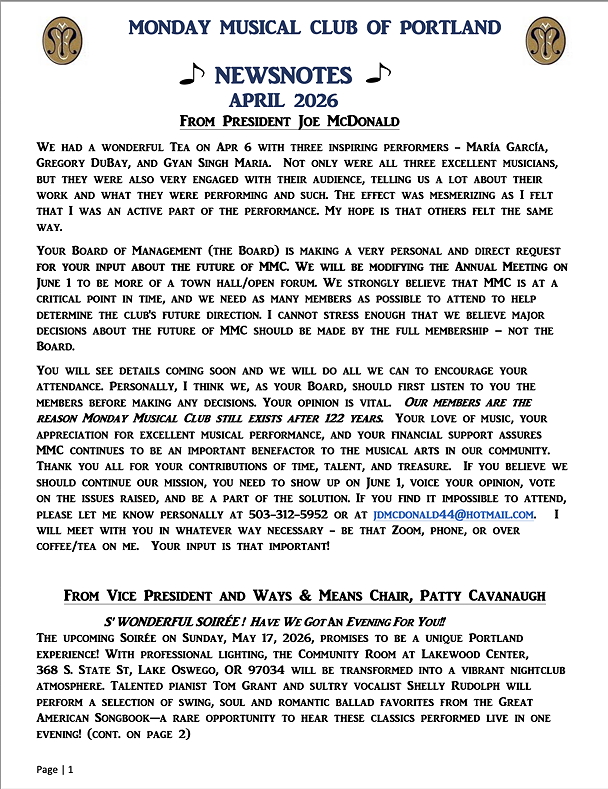 April 2026 MMC Newsletter