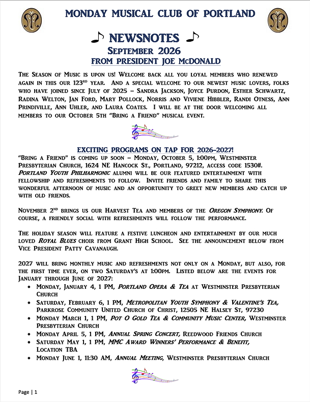 September 2026 Newsletter